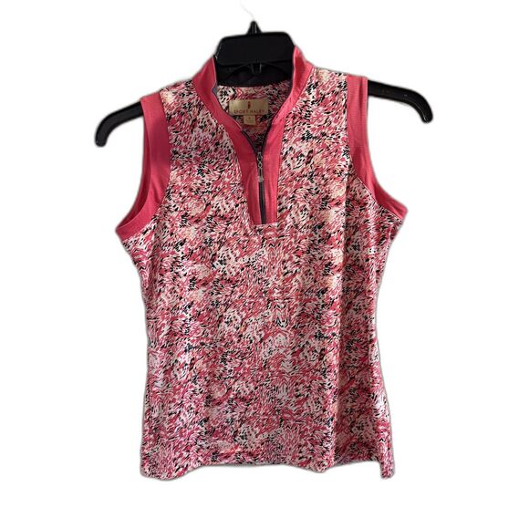 Sport Haley Tops - Sport Haley Women’s Sleeveless Golf Top 1/4 Zip Pink Abstract Print - Size Small